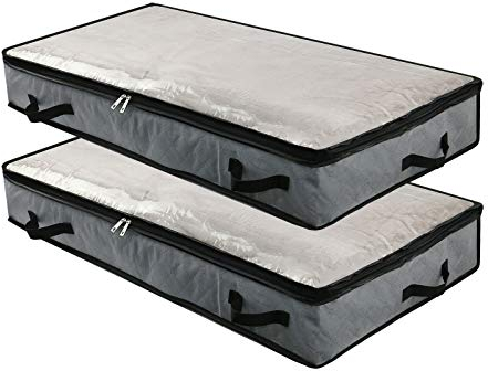 2 Confezioni di sacchetti sotto il letto per riporre coperte, vestiti, piumoni in camera da letto e nell'armadio, coperchio trasparente e, 100x50x15cm, grigio