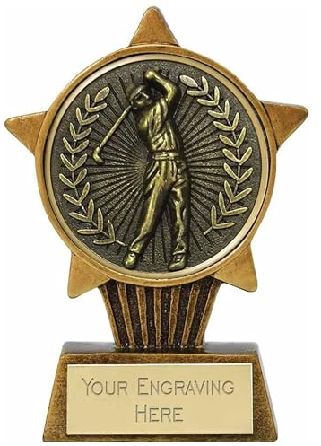 TROPHIESPLUSMEDALS Personalised Male Golf Mini Star Trophy - Gold, Free Engraving | 10cm | Fun Competition & Achievement Reward