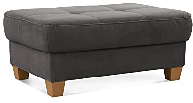 CAVADORE Hocker Puccino mit Holzfüßen im Landhausstil / Beistellhocker für Sofa Puccino / 99 x 45 x 65 cm / Mikrofaser Grau