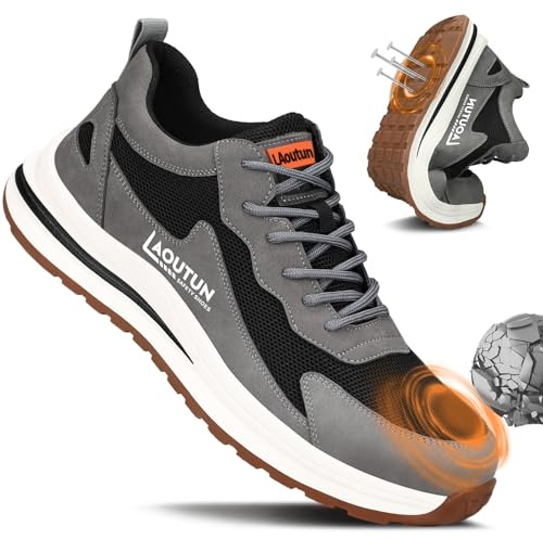 LAoutun Safety Trainers Mens Steel Toe Cap Trainers Breathable Work Shoes | CE Certified Steel Toe Cap Work Shoes for Men, Puncture-Resistant Safety Shoes for Warehouse, Factory and Workshop