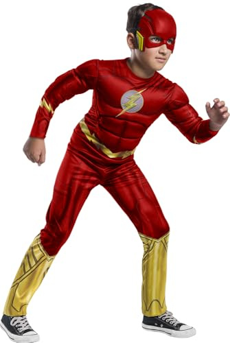 Rubie's Costume Flash Black Line per Bambini, Tuta con Muscolo Petto e Maschera, Ufficiale DC Comics, Warner Bros, per Halloween, Carnevale, Natale e Compleanni, Multicolore, L (8/10 anni)