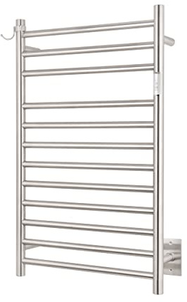 NORTTA Wall Mounted Towel Warmer 12 Bars with Plug-in and Hardwired Options 3 Working Modes Brushed Stainless Steel 21” W 34” H