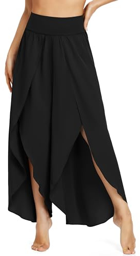IUGA Flowy Pants for Women Wide Leg High Waisted Palazzo Boho Beach Harem Pants for Casual Dance Summer Black