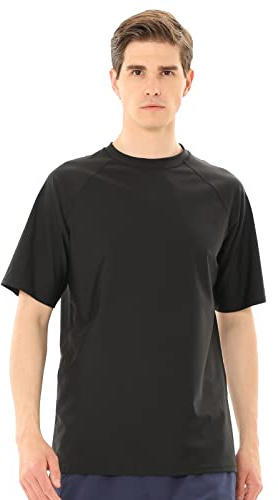 TIZAX Tee Shirt Anti-UV Homme Rashguard à Manches Courtes UPF 50+ Maillot de Bain Hauts T-Shirt de Sport Séchage Rapide