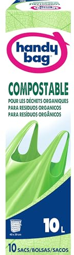Handy Bag Sacchetti per rifiuti 10 l, 100% compostabili, biodegradabili, resistenti, 10 sacchetti