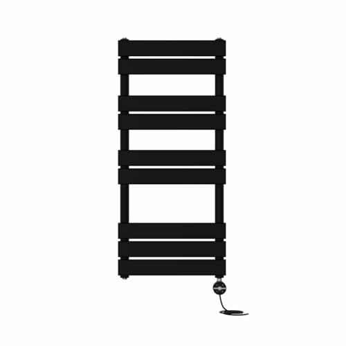 NRG Prefilled Flat Panel Electric Heated Towel Rail Radiator Black Thermostatic Bathroom Warmer with Touch Screen Display 1000x450mm - 600W