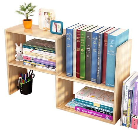 Estante para libros, estante de escritorio, estante pequeño, organizador de estantes de escritorio de madera, almacenamiento de escritorio ajustable, estantería de escritorio, estante de escritorio
