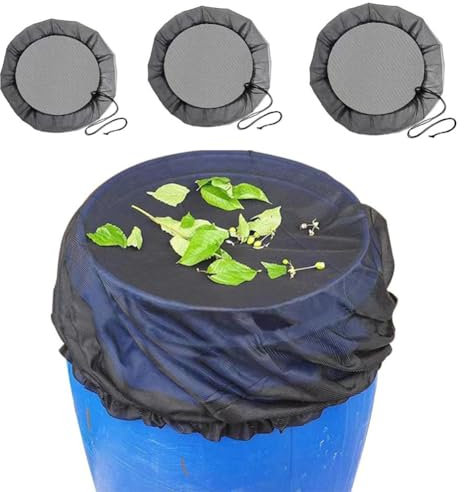 3 coperture in rete per barili di pioggia con coulisse, copertura per secchi di raccolta dell'acqua per tenere lontane foglie, detriti, secchi per la raccolta dell'acqua, accessorio per barili di