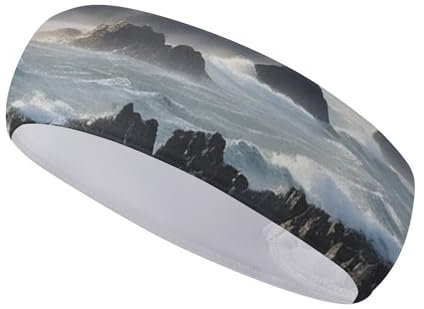 Schweißband, Sport-Stirnbänder für Damen, Berge treffen das Meer, dehnbare Stirnbänder, feuchtigkeitsableitend, Workout-Stirnband, modische Haarbänder für Workout, Yoga, Laufen, Fitnessstudio,