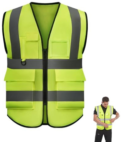 Senshuomy Hi-Vis Sleeveless Waistcoat: High Visibility Reflective Safety Vest with Pockets and Zipper for Women and Men,Suitable for Traffic Work,Surveying (XXL,Green)