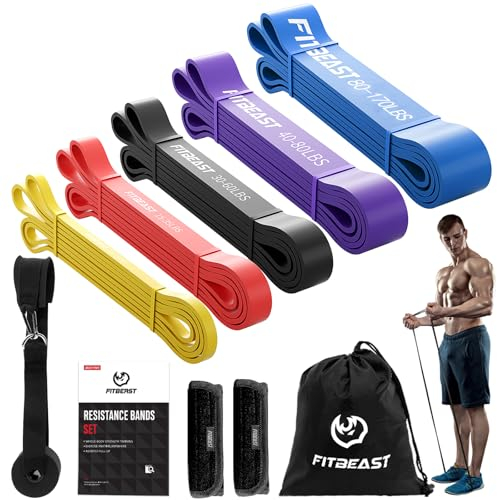 FitBeast Widerstandsbänder Set, 5 Level Pull-up-Bänder für Krafttraining, Crossfit, Powerlifting, Muskelaufbau, Heimtraining, Mobilität, Stretching (Helles Spektrum 5-170 LBS)