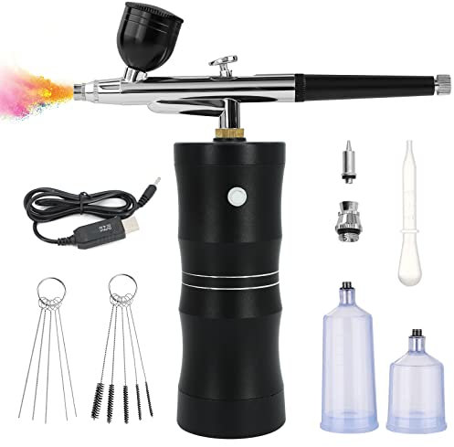 Ykall Airbrush Kit with Air Compressor, Upgraded 34PSI Air Brush Gun Rechargeable Portable Cordless Air Brush Painting with 0.4mm Nozzle for Painting, Nail Art, Tattoo