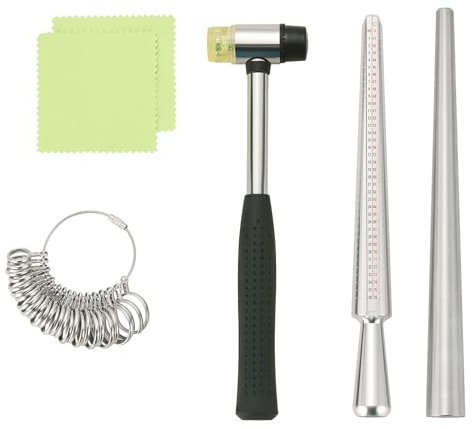 MYFULLY Ringgrößen-Werkzeug-Set, Ringgrößenwerkzeug, 27-teiliges Metall-Ringmaß mit Edelstahl-Ringdorn, Gummihammer, doppelseitige Messung und 2 Reinigungsarbeiten für genaue Schmuckgrößen