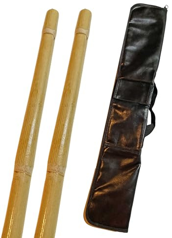 TEKKA BUDO 2er Set Escrima Stock ungeschält mit Waffentasche - 65 cm Rattan Vollkontakt Stick - Ungeschältes Holz mit Außenschale, Kali Arnis