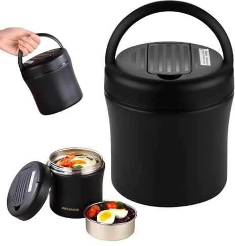 Contenitore termico per cibo, 1200 ml, con coperchio e cucchiaio, a prova di perdite, contenitore termico in acciaio inox, per scuola, ufficio, lavoro, picnic, zuppe, yogurt, porridge pasti, nero