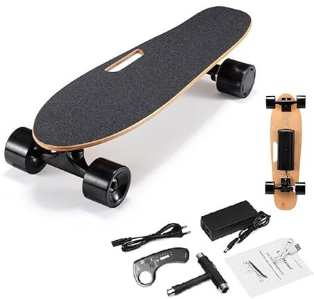 WEIMILOR Elektrisches Skateboard, 350 W elektrisches Longboard mit Fernbedienung, 22 km Höchstgeschwindigkeit, 8 km Reichweite, 3 einstellbare Geschwindigkeiten, 80 kg maximale Belastung