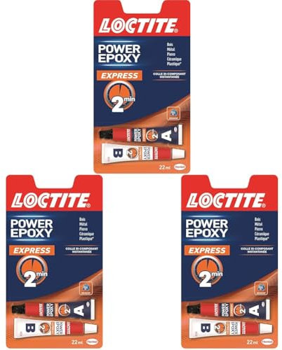 Loctite Colle Power Epoxy Express 1 Minute 11 ml, Colle epoxy, colle forte résistante avec seringue auto-mélangeuse, colle résine epoxy transparente (Lot de 3)