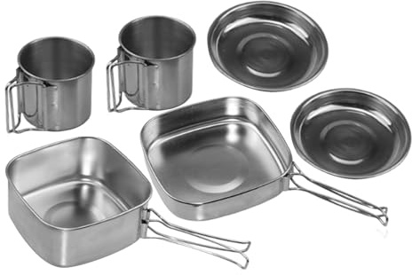 Set di pentole in acciaio – Set di pentole da campeggio | 6 pezzi attrezzature di sopravvivenza pentole per picnic, alpinismo, escursioni, viaggi