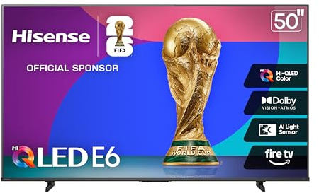 Hisense 50 E6 Cinema Series Hi-QLED 4K UHD Smart Fire TV (50E6QF, 2025 Model) - AI Light Sensor, Dolby Vision · Atmos, Voice Remote with Alexa, Motion Rate 120, HDR 10+ Adaptive, Game Mode Plus