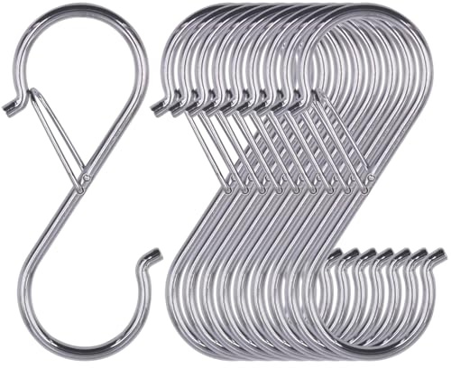 JYNVO Pack de 10 Ganchos en S para Colgar,Ganchos en Forma de Ese con Cierre Anticaída para Cocina, Baño, Armario y Almacenaje, Ganchos Cocina