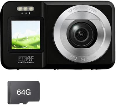 Cámara digital 4K de doble pantalla con sensores de 64 MP, zoom óptico de 18X, diseño compacto para principiantes, fotografía al aire libre, cámara digital para adolescentes
