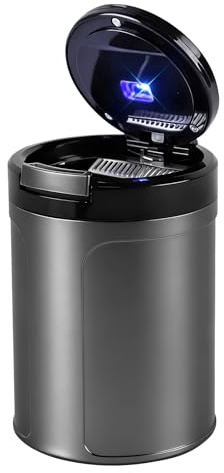 Kytpyi Cenicero Coche, Cenicero con Tapa, Portátil Antiolores Sellado Car Ashtray con Automático Luz LED para Coche, Hogar, Oficina, Balcón (Negro)