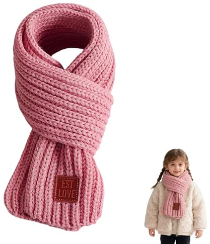 Kids Scarf,Kid Neck Warmer Autumn Winter Knit Solid Scarves Warm Soft Knitted Wrap Loop Gaiter Cute Fleece Thermal Snood Accessories,for Children'S Boys Girls Gifts Covering Hiking 9×120cm (Pink)