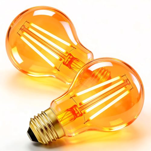 Liuyife E27 LED Vintage Filamento Bombillas 6W(Equivalente a 60W), Ambar Luz Blanco Cálido 1800K, A60 E27 Edison 600LM, No Regulable, Decoración Iluminación para Dormitorio Cafés Bares, 2 Piezas