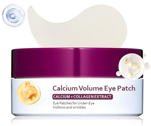 Calcium Volume Eye Patch Mask, Augenpads mit Calcium & Kollagen, Anti-Falten Augenpads für Augenringe & Tränensäcke, Feuchtigkeitsspendende Under Eye Patches für Volumen & Straffung, 60PCS Augenmaske