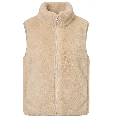 Youkly Gilet in pile per bambini, gilet in pile senza maniche, giacca invernale calda in pile per bambini, gilet in pelliccia per esterni, gilet in peluche (IT, Numero, 98, Regular, Khaki)