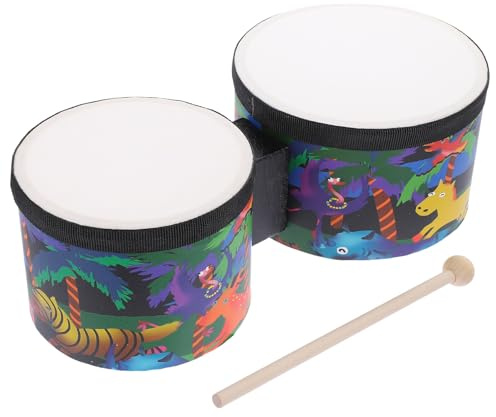 Alasum Tambour Bongo pour Garçon et Filles et Adultes 1 Set Taille Petite Motifs Dessins Animés Instrument de Percussion Éducatif Portable pour Débutants et Cours de Musique