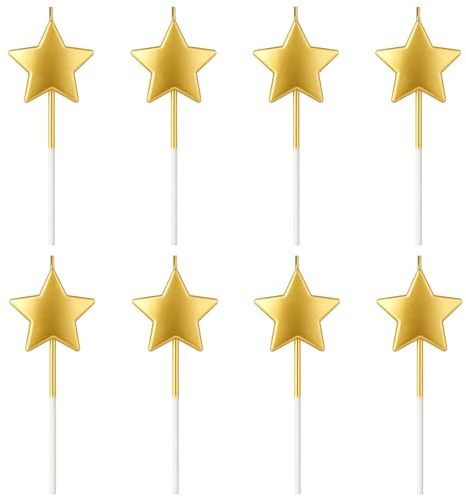 Alaoo Vela de Cumpleaños en Forma Estrella,8 PCS Velas Doradas Cumpleaños | Velas Decorativas de Cumpleaños para Decoración de Pasteles, Bodas, Fiestas, Cupcakes y Aniversarios