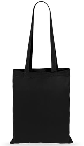 eBuyGB 1206003 Shopping Tote Shoulder Bag, 100% Cotton, Black, M