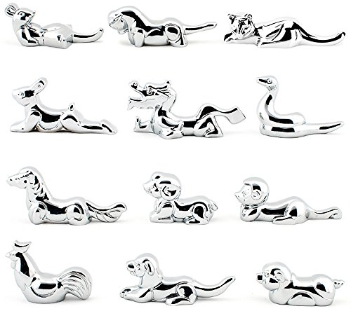 YOY Twelve Chinese Zodiac Signs Stainless Steel Chopsticks Rest or Dinner Spoon Stand Fork and Knife Holder Set of 12