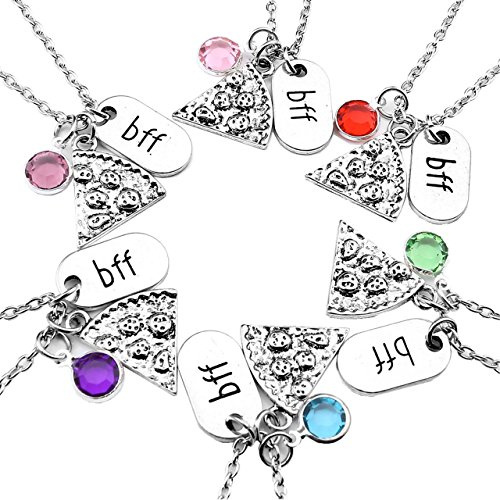 Jovivi gioielli, colore argento, fetta di pizza, gioiello dell'amicizia catene con incisione bbf, tag strass cristallo e Lega, colore: set, cod. jkz004101