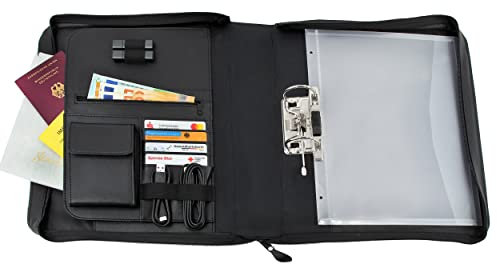 SONOVO Dokumentenmappe mit Griff, DIN A4, Lederimitat, inklusive 5 Dokumentenhüllen, schwarz (Fluchtmappe, Vorsorgemappe, Ringbuchmappe), 31518