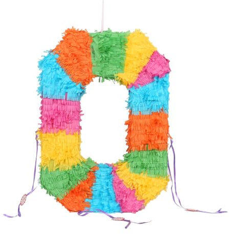 Fax Potato Number 0 Pop-Out Piñata Fillable Colorful Rainbow Pinata Lightweight Cardboard Party Decoration Pack Game Set for Birthdays, Anniversary
