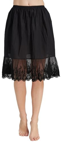 BEAUTELICATE Donna Sottoveste Mezza Gonna per Donna Gonna Addormentata Bordo Ricamo in Pizzo Materiale di Cotone Nero S/M/L Lunghezza 55 cm o 61 cm