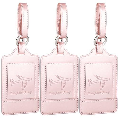 Teskyer 3 Luggage Tags for Suitcases, Travel Essentials | Privacy Protection, Noticeable, Durable, Travel Accessories, PU Leather, Luggage Labels, with 6 Info Cards