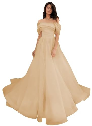 Champagne Off Shoulder Satin Wedding Dress 2025 for Bride Long Puffy Prom Dress A Line Tulle Ball Gowns for Women 20