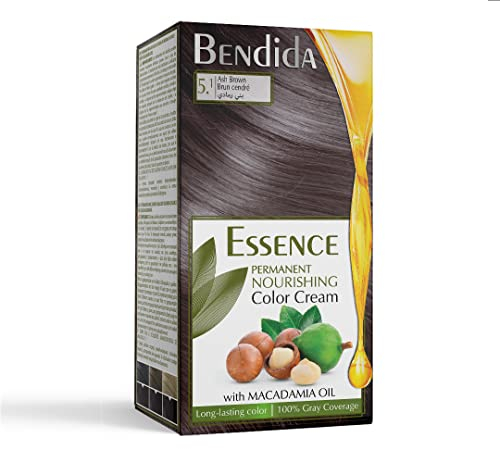 Bendida Permanente Haarfarbe 120 ml mit Macadamia-Öl und 6% Oxidationsmittel | 100% Grauhaarabdeckung & langanhaltender Glanz | Set mit Vor-Serum, Farbcreme & Fixier-Conditioner (5.1 Aschbraun)