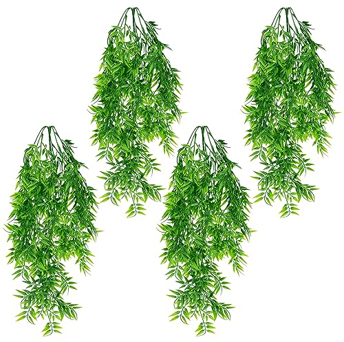 Fousenuk Kunstpflanze Hängend, 4 Stück Künstliche Hängepflanzen, Künstliche Pflanzen Wie Echt, Hängepflanze Künstlich, Kunstblumen Plastikpflanzen, Kunstpflanzen Fake Plants Unechte Hängepflanzen