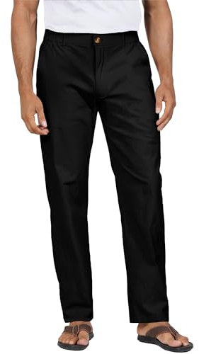 YAOHUOLE Freizeithose Herren Leinenhose Herren Lang Sommer Herren Hose Leinen Schwarz 2XL