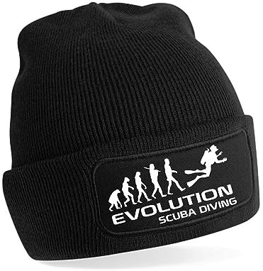 Print4U Evolution of Scuba Diving Beanie Hat Pony Sport Gift for Men & Ladies Black