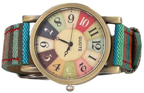 Yosoo Health Gear Montres Hippie Chic, Montre Bohème pour Femme avec Motif Arc-en-Ciel Multicolore, Montre Facile à Lire avec de Grands Chiffres, Montres Bohèmes avec Bracelet en Cuir PU pour (Bleu)