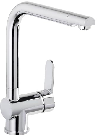 'aquaSu® Niederdruck Spültischarmatur Sanmix Style, für Boiler oder Warmwasseranschluss, hoher Auslauf, Keramikkartusche, leichte Schaftbefestigung, Messingkern, verchromt, 797801