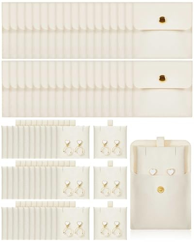 Ferreve 20 Pcs Microfiber Jewelry Pouch with Insert Pad Snap Button Bulk 8x8cm Jewelry Packaging Gift Bag for Travel Necklace Earing (Beige)