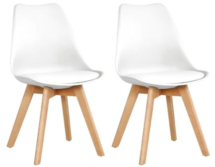 SHIITO - 2 Sillas de Comedor de Estilo Nórdico - 47 x 42 x 84 cm - Modelo Karlson - Pack de Diseño Sencillo y Elegante - con Patas de Haya - Color Blanco
