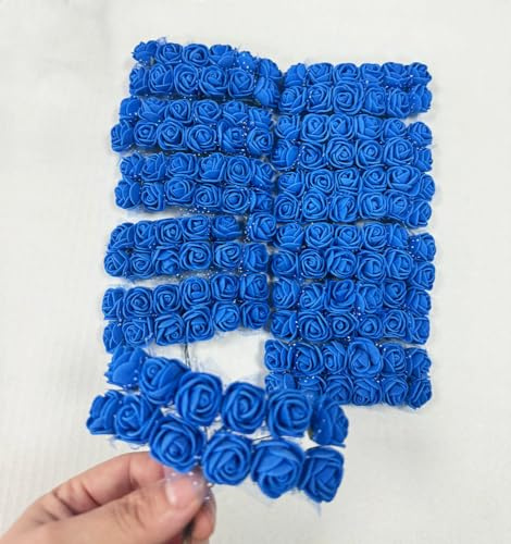 144 mini rose artificiali e stelo morbido, 25 mm, in polietilene, con garza per fai da te, fermagli per capelli da sposa, torte, corpetto da polso, ghirlanda, bracciali, fiori (blu reale)