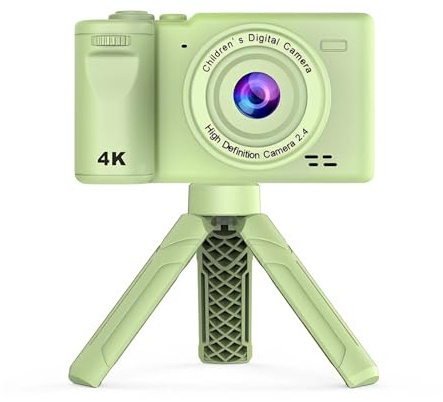Digitalkamera för Barn med Stativ, 12 MP 1080P Främre Bakre HD-videokamera med Dubbla Objektiv, IPS-skärmspek- och Skjut-digitalkamera, Fickleksak för Barnkamera, (Grön)